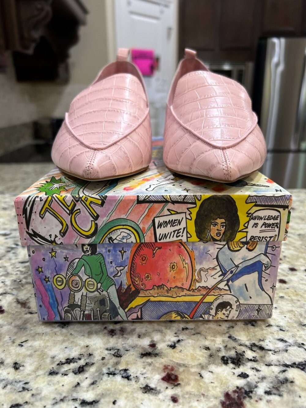 Jeffrey Campbell Pink Croc Loafers with Round Wooden Heel - Picture 10 of 12